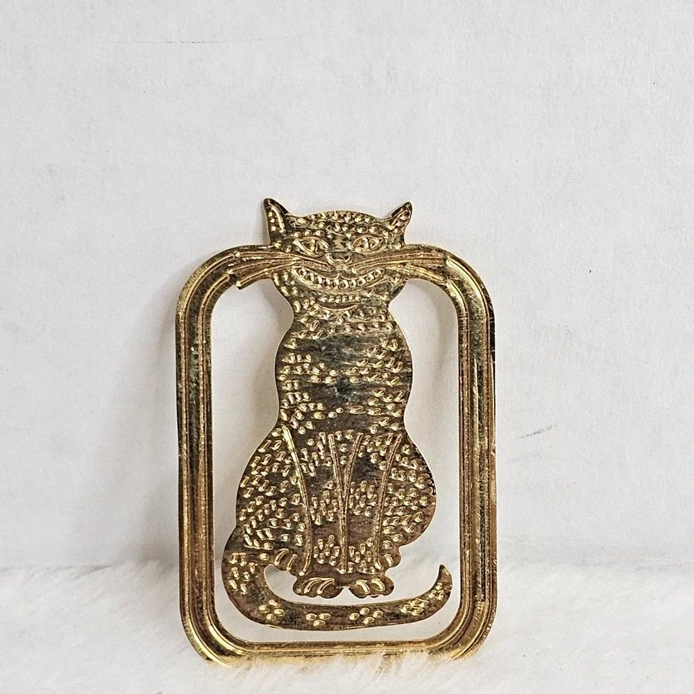 Gold Tone Cat Money Clip Book Mark